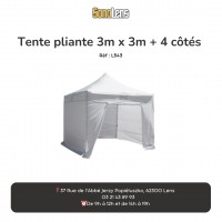 Location tente pliante 3m x 3m + 4 côtés