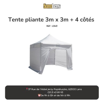 Location tente pliante 3m x 3m + 4 côtés